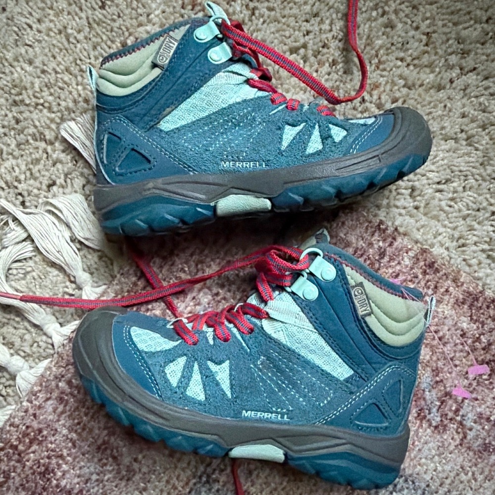 Merrell Capra Mid Hiking Boots Boys Size 11 Blue Green Waterproof Trail Winter